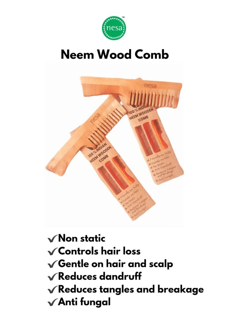 Buy Neem Wood Comb | Wide tooth with handle | Controls hair fall, dandruff | For healthy & beautiful hair | Shop Verified Sustainable Hair Comb on Brown Living™