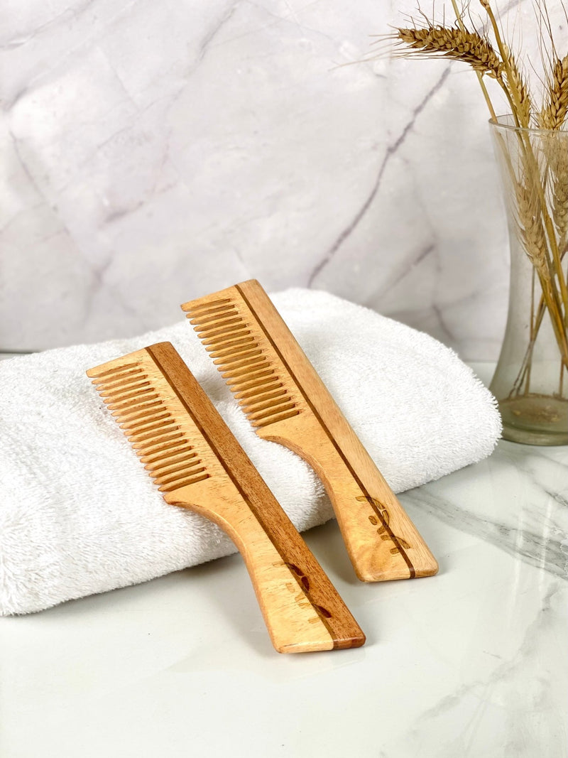 Neem Wood Comb with Handle | Verified Sustainable Hair Comb on Brown Living™