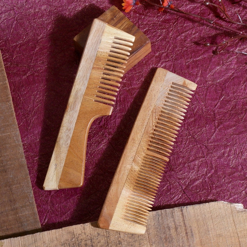 Buy Neem Wood Combs COMBO | Wooden Comb | Fine | Dual Combo | Shop Verified Sustainable Hair Comb on Brown Living™