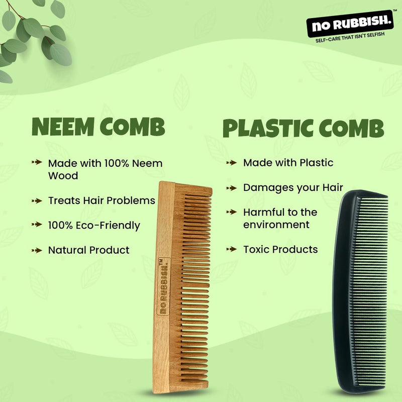 Buy Neem Wooden Comb (Pack of 1) | For Dandruff Free | Infused with Neem and Tulsi | Regular Unisex Comb | Shop Verified Sustainable Hair Comb on Brown Living™