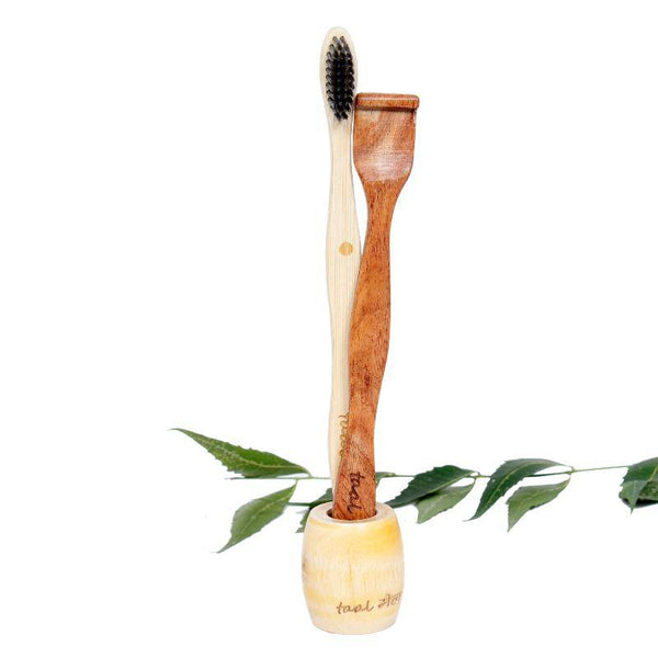 Buy Oral Care Set Bamboo Toothbrush, Neem Wood Tongue Cleaner and Bamboo Holder - Pack of 1 | Shop Verified Sustainable Oral Care on Brown Living™