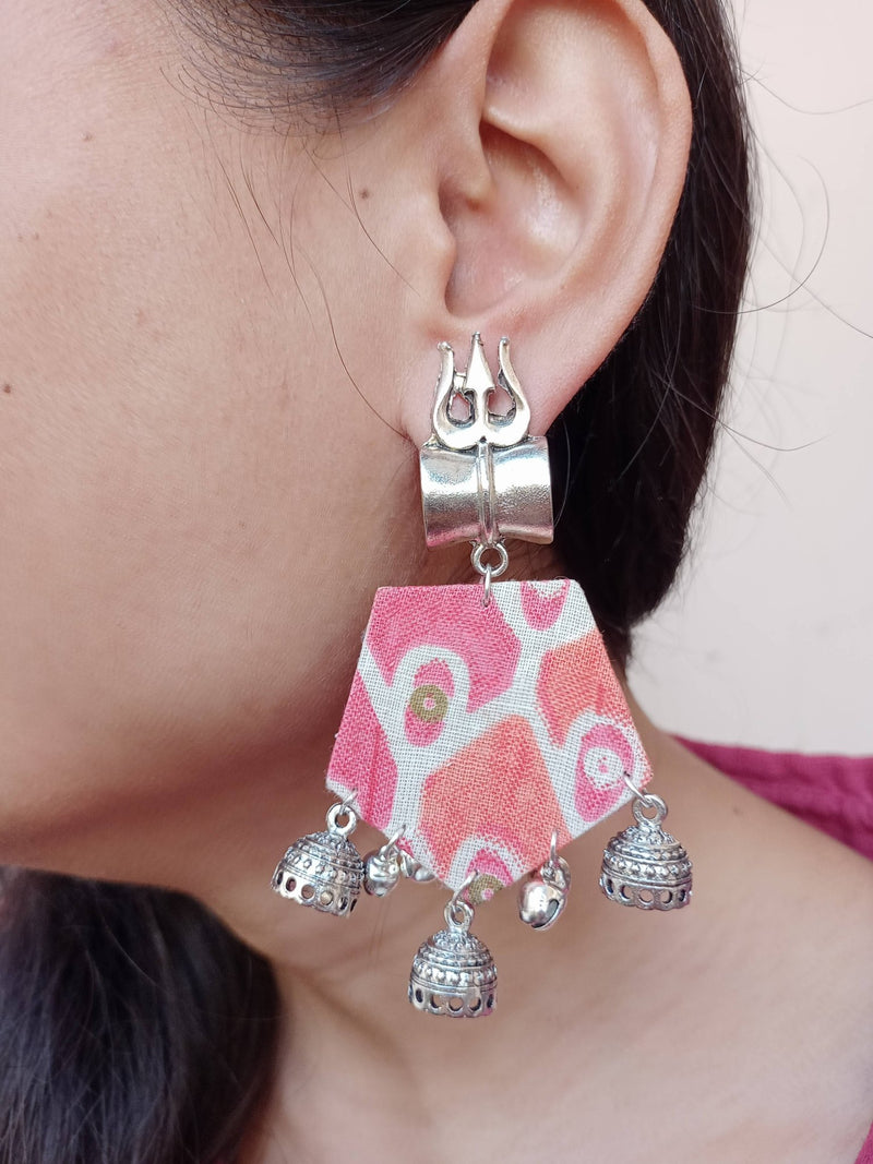 Orange Printed Floral Trishul Charm Earrings | Verified Sustainable Womens earrings on Brown Living™