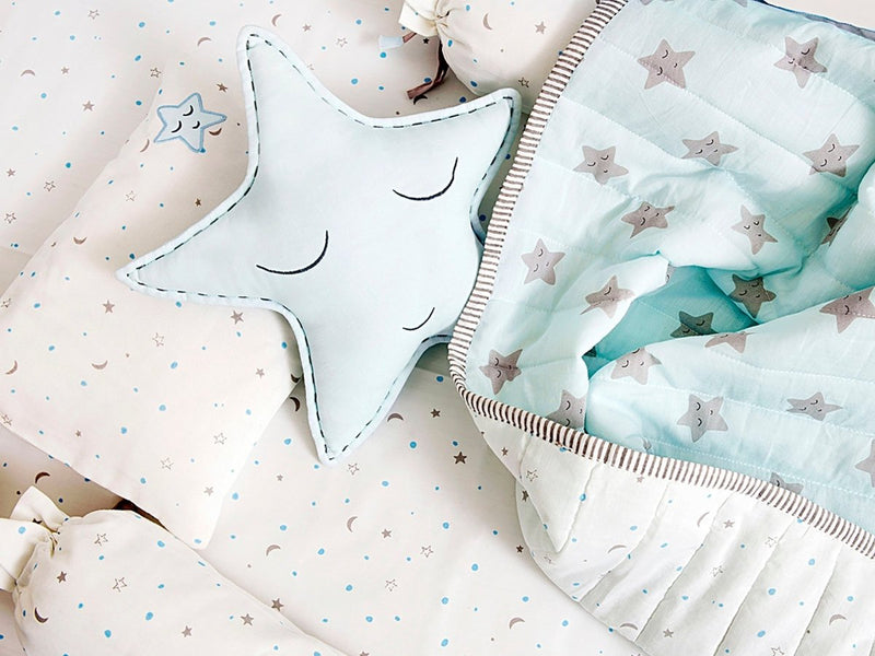 Buy Organic Cotton Cot Bedding Set Sleepy Star Blue | Shop Verified Sustainable Baby Bed Protectors on Brown Living™