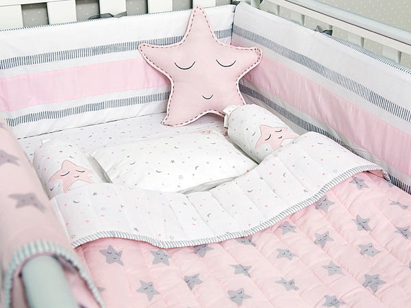 Buy Organic Cotton Cot Bedding Set Sleepy Star Pink | Shop Verified Sustainable Baby Bed Protectors on Brown Living™