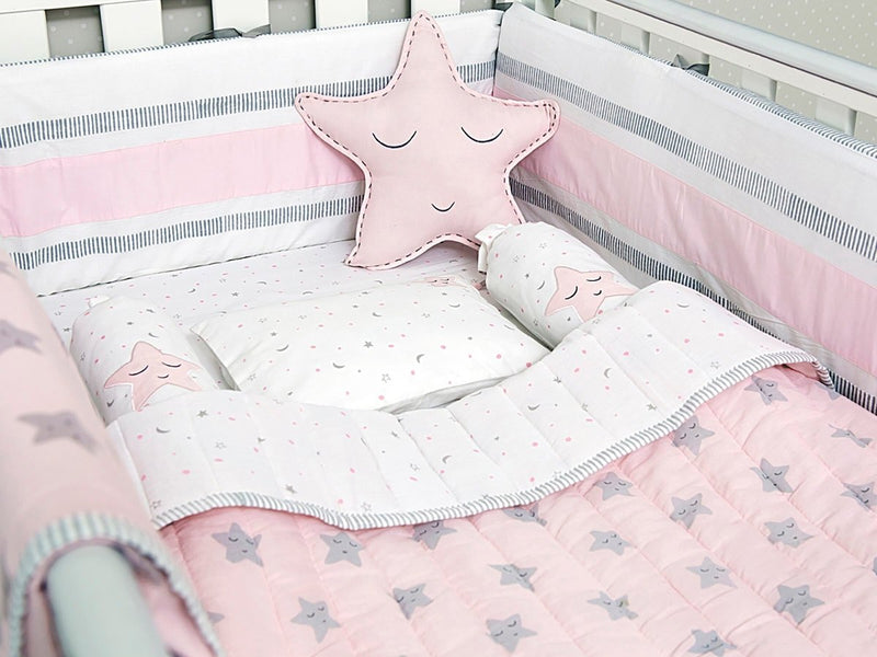 Buy Organic Cotton Cot Bedding Set Sleepy Star Pink | Shop Verified Sustainable Baby Bed Protectors on Brown Living™