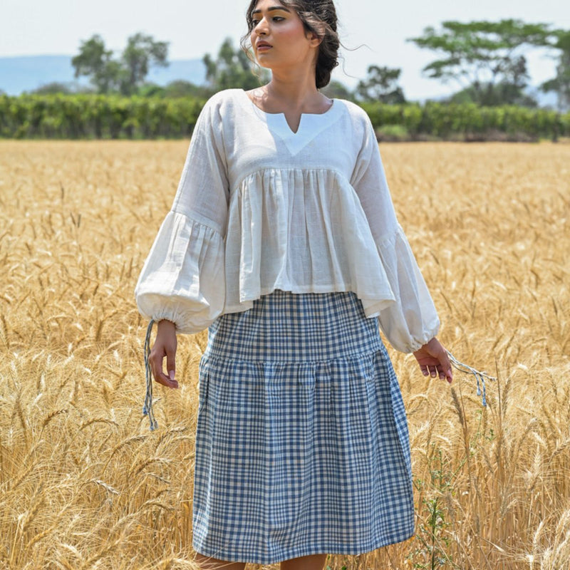 Buy Organic Cotton Handloom Tiered Skirt- Bluebell | Shop Verified Sustainable Products on Brown Living