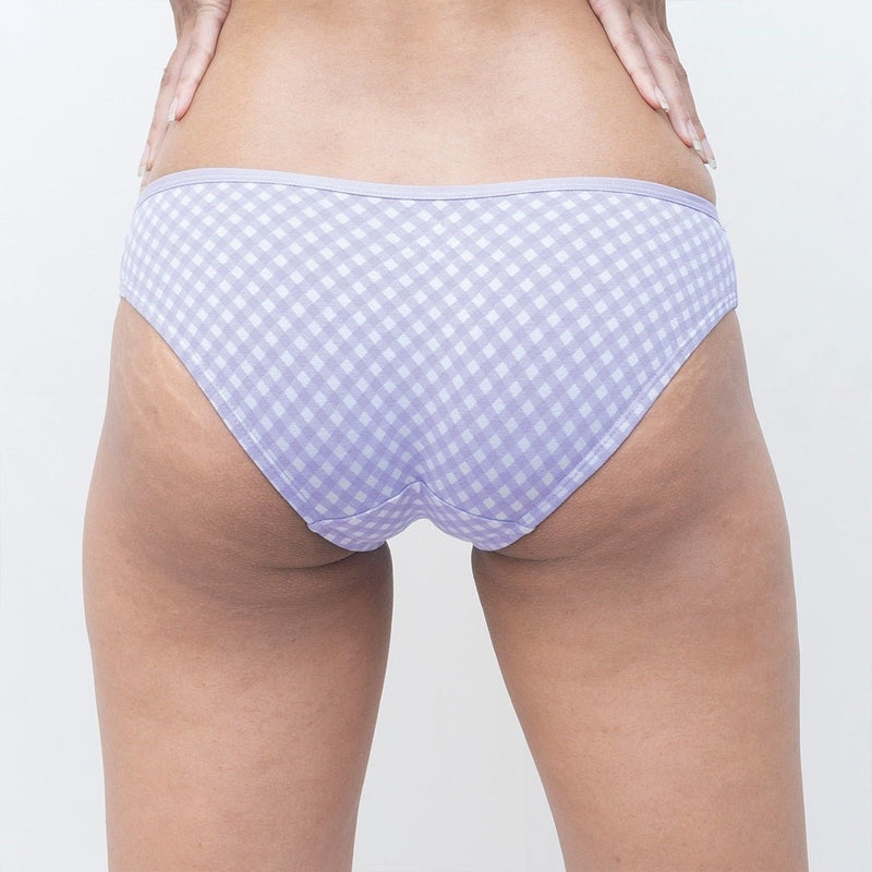 Organic Everyday Bikini Undies- Lavender Checks (3pc) | Verified Sustainable Womens Underwear on Brown Living™