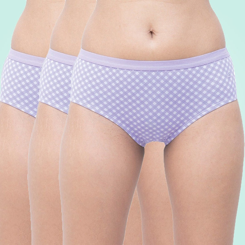 Organic Everyday Hipster Panty- Lavender Checks (3pc) | Verified Sustainable Womens Underwear on Brown Living™