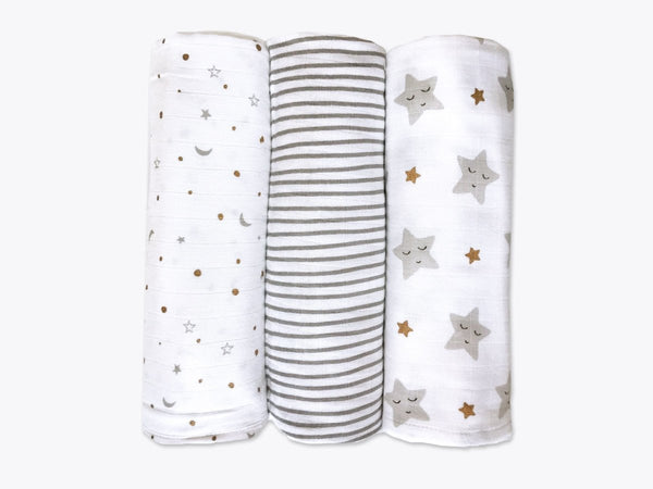 Buy Organic Muslin Swaddles Set of 3 Sleepy Star Metallic | Shop Verified Sustainable Baby Swaddle on Brown Living™