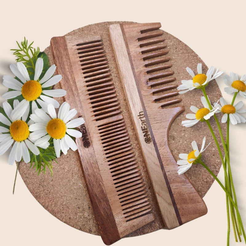 Buy Organic Wooden Neem Wood Combs - Pack of 2 | Shop Verified Sustainable Hair Comb on Brown Living™