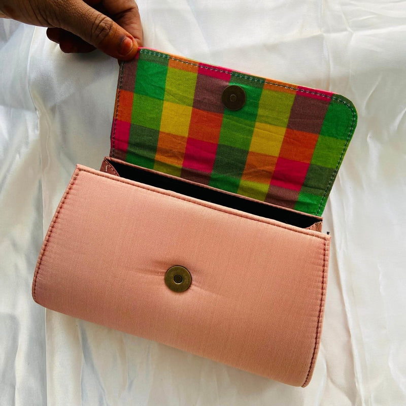 Buy Party Clutch Purse with Sling- Peach with multicolour | Shop Verified Sustainable Womens Clutch on Brown Living™