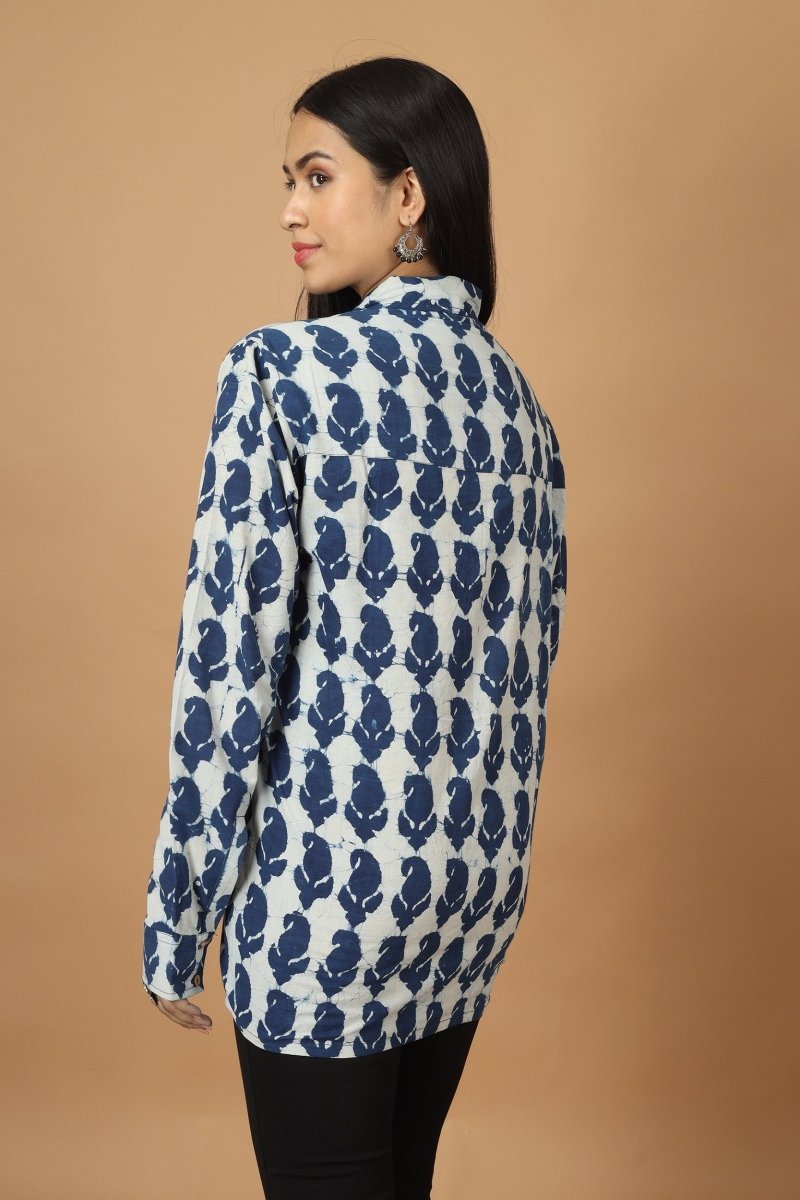 Buy Pattrika Dabu Indigo Womens Cotton Shirt | Shop Verified Sustainable Womens Shirt on Brown Living™