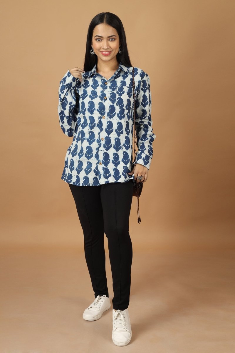 Buy Pattrika Dabu Indigo Womens Cotton Shirt | Shop Verified Sustainable Womens Shirt on Brown Living™