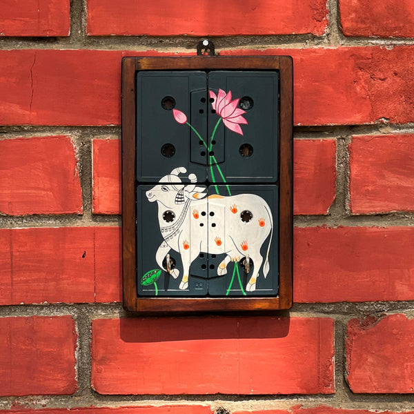 Buy Pichwai Nandi Art Key Holder | Motivational | Audio Tapes | Upcycled | Shop Verified Sustainable Wall Decor on Brown Living™