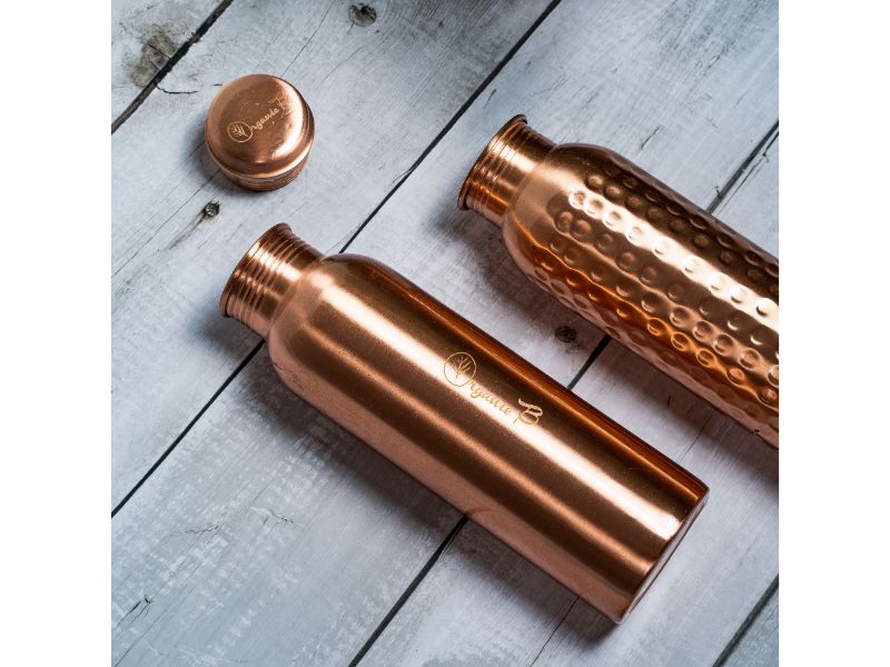 Buy Plain & Hammered Copper Water Bottle Set of 2 - 900 ml Each | Shop Verified Sustainable Bottles & Sippers on Brown Living™