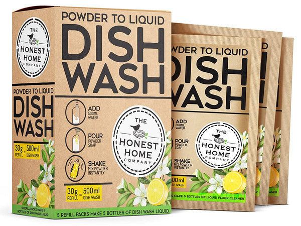 Powder to Liquid Dish Wash Refill- 2.5L (5x500ml) | Verified Sustainable Cleaning Supplies on Brown Living™