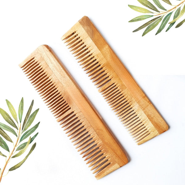 Pure Kacchi Neem Wood Comb Pack Combo -01 (Pack of 2) | Verified Sustainable Hair Comb on Brown Living™