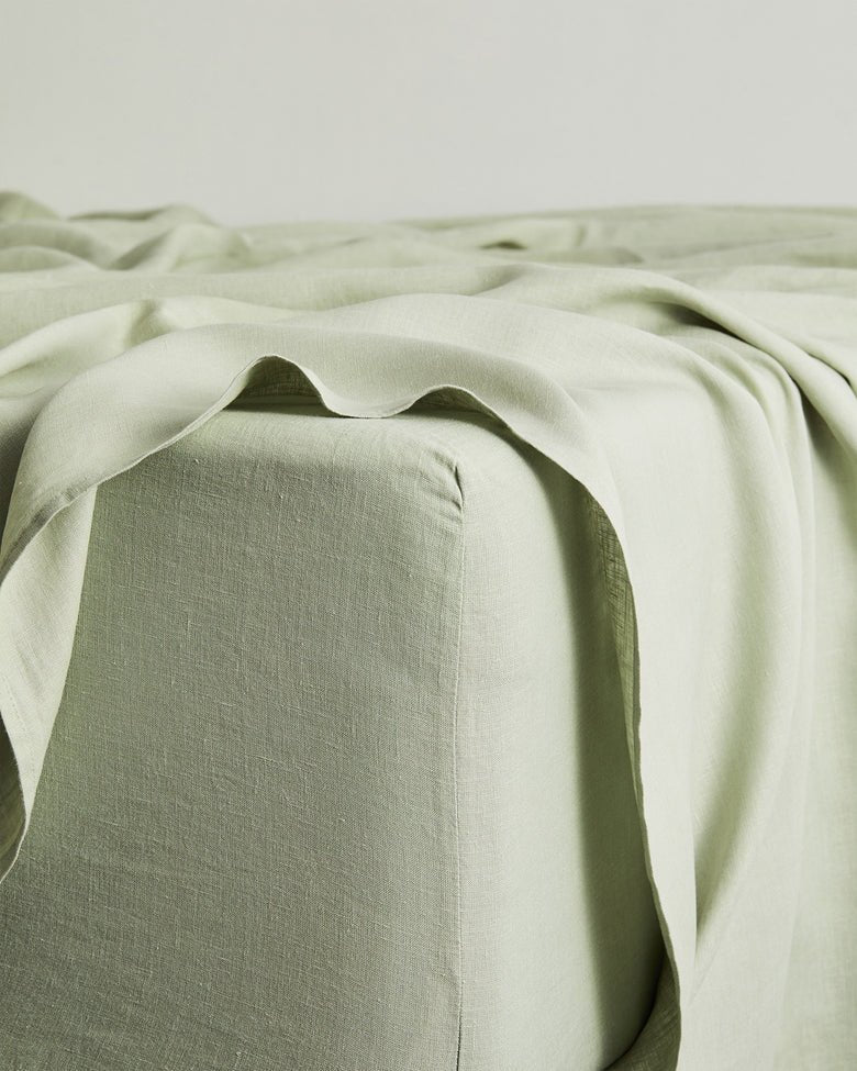 Buy Pure Linen Fitted Sheet with Pillow Covers | 3 Pc Set |Sage Green | Shop Verified Sustainable Bedding on Brown Living™