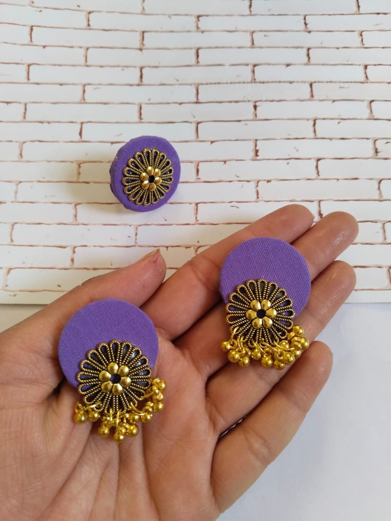 Purple Golden Round Studs Earrings with Adjustable Ring Set | Verified Sustainable Womens earrings on Brown Living™