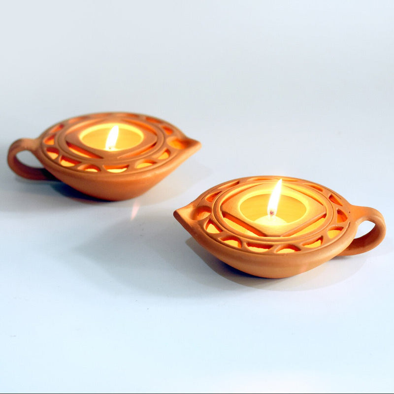 Buy Queen Diya Candle Holder- Set Of 2 with Free Soywax Candles | Shop Verified Sustainable Candles & Fragrances on Brown Living™