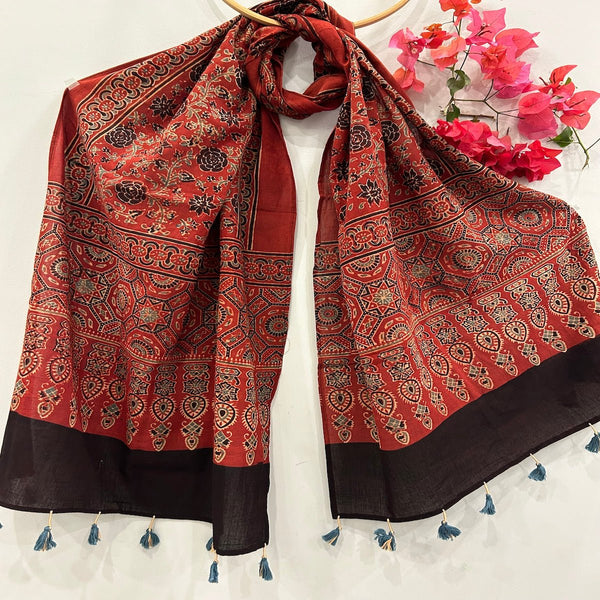 Raani Ajrakh Mulmul Stole | Verified Sustainable Womens Dupatta on Brown Living™