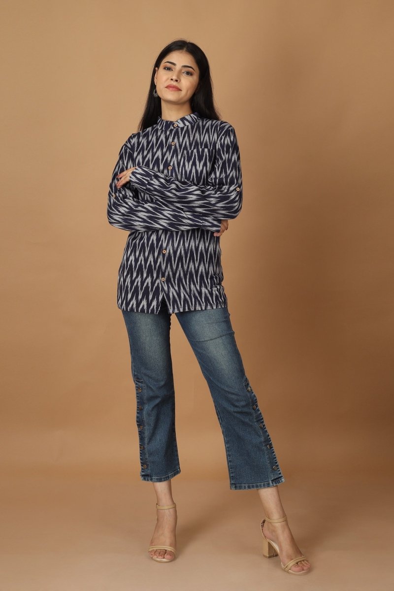 Buy Raat Ikat Womens Cotton Shirt | Shop Verified Sustainable Womens Shirt on Brown Living™