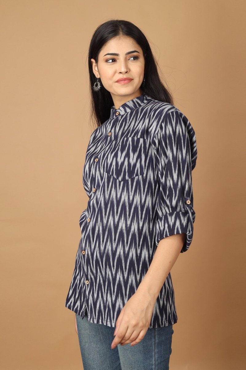 Buy Raat Ikat Womens Cotton Shirt | Shop Verified Sustainable Womens Shirt on Brown Living™