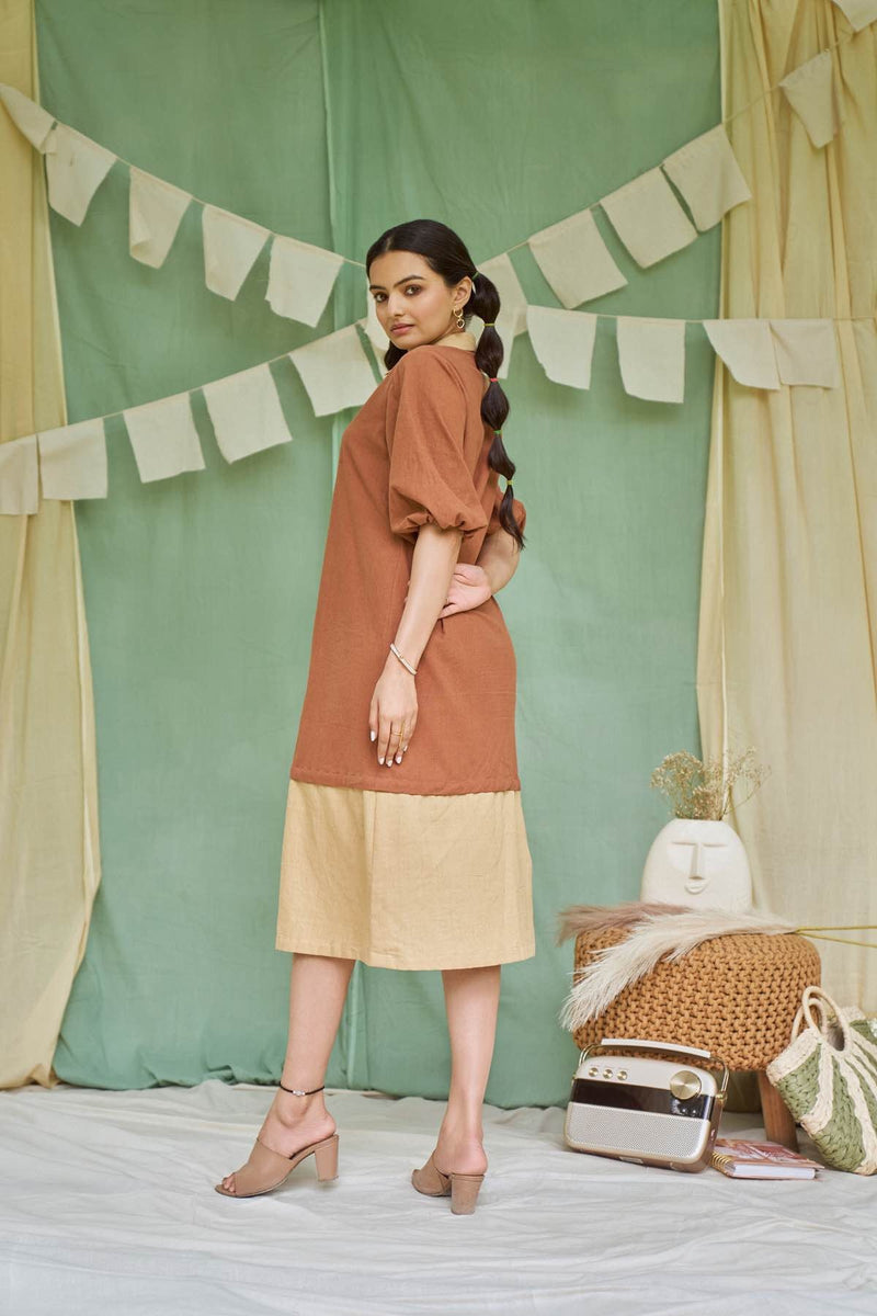 Raw Umber Detachable Kala Cotton Dress | Verified Sustainable Womens Dress on Brown Living™