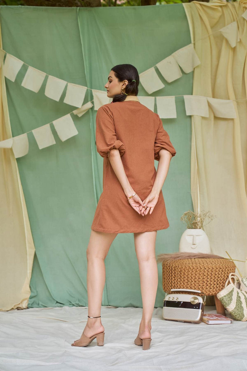 Raw Umber Short Kala Cotton Dress | Verified Sustainable Womens Dress on Brown Living™