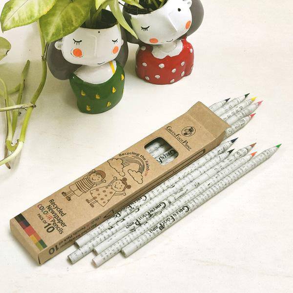 Buy Recycled News paper Colour Pencils - Set of 10 pencils x 2 packs | Shop Verified Sustainable Pencils on Brown Living™