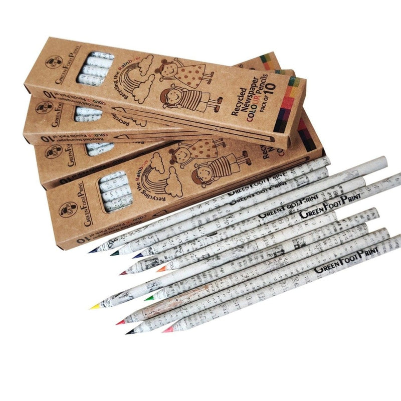 Buy Recycled News paper Colour Pencils - Set of 10 pencils x 2 packs | Shop Verified Sustainable Pencils on Brown Living™