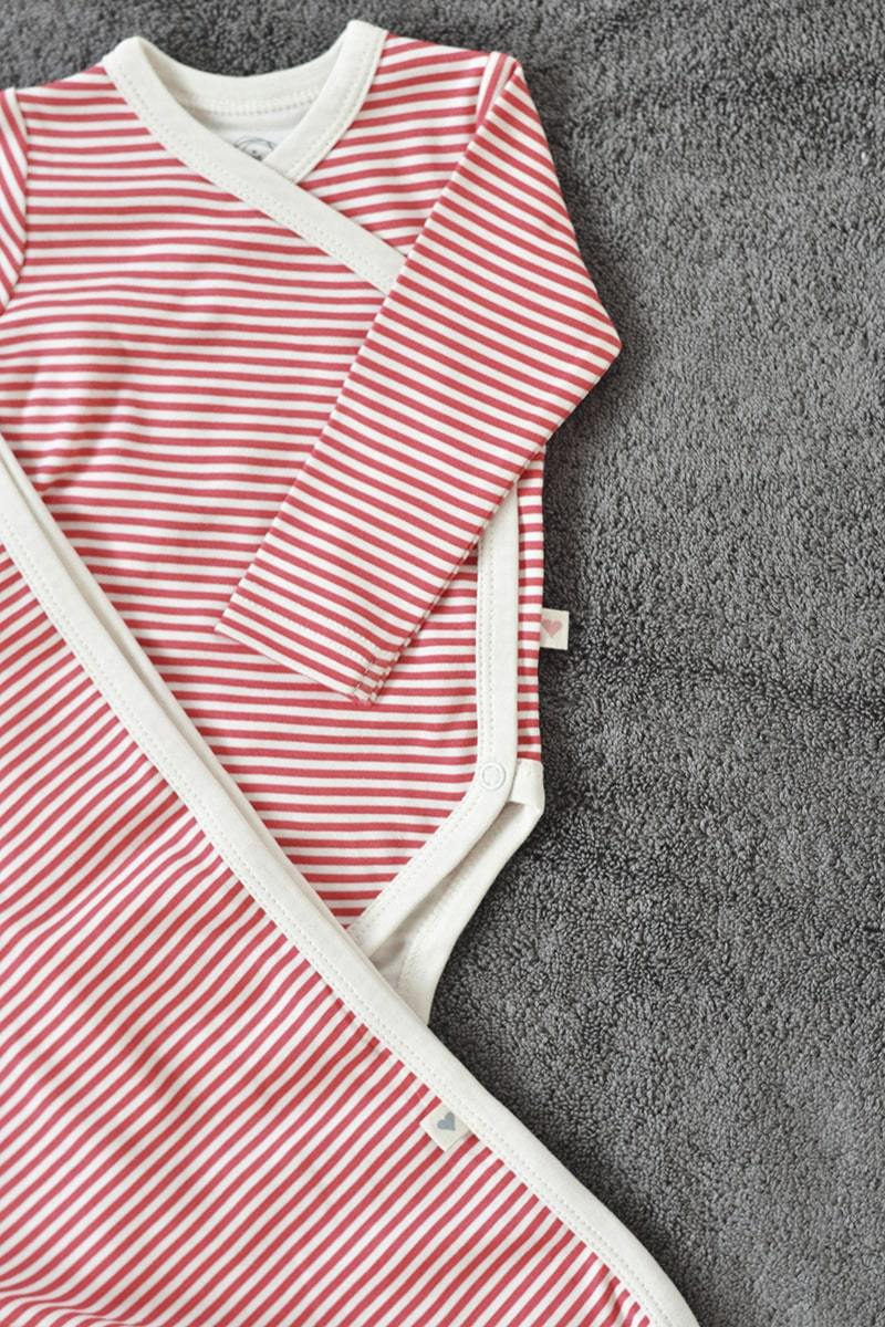 Buy Red Striped Unisex Full Sleeve Kimono Onesie In Organic Cotton | Shop Verified Sustainable Kids Onesies on Brown Living™