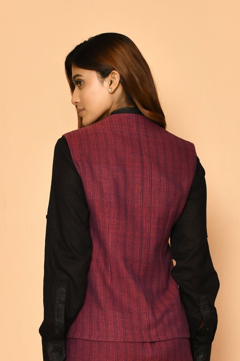 Buy Red V-Neck Waist Coat Cotton Jacket for Ladies | Shop Verified Sustainable Womens Jacket on Brown Living™