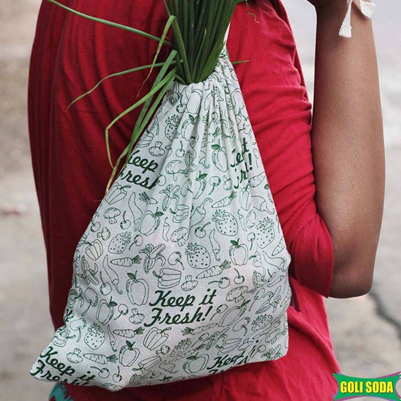 Buy Reusable Cotton Bag for Veggies, Roti, Sprouting & Paneer - Keep it Fresh - Set of 2 Big | Shop Verified Sustainable Fridge Vegetable Bags on Brown Living™