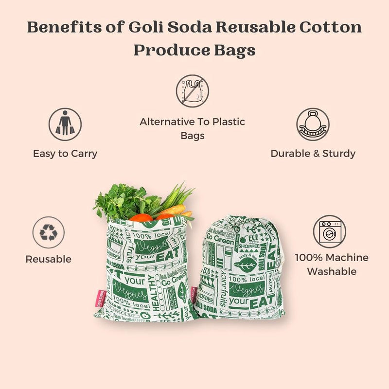 Buy Reusable Cotton Bag for Veggies, Roti, Sprouting & Paneer - Keep it Fresh - Set of 2 Small | Shop Verified Sustainable Fridge Vegetable Bags on Brown Living™