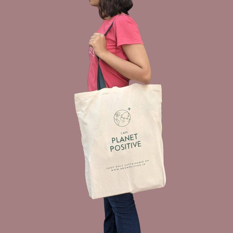 Buy Reusable Cotton Tote Bag - Planet Positive - Off White | Shop Verified Sustainable Tote Bag on Brown Living™