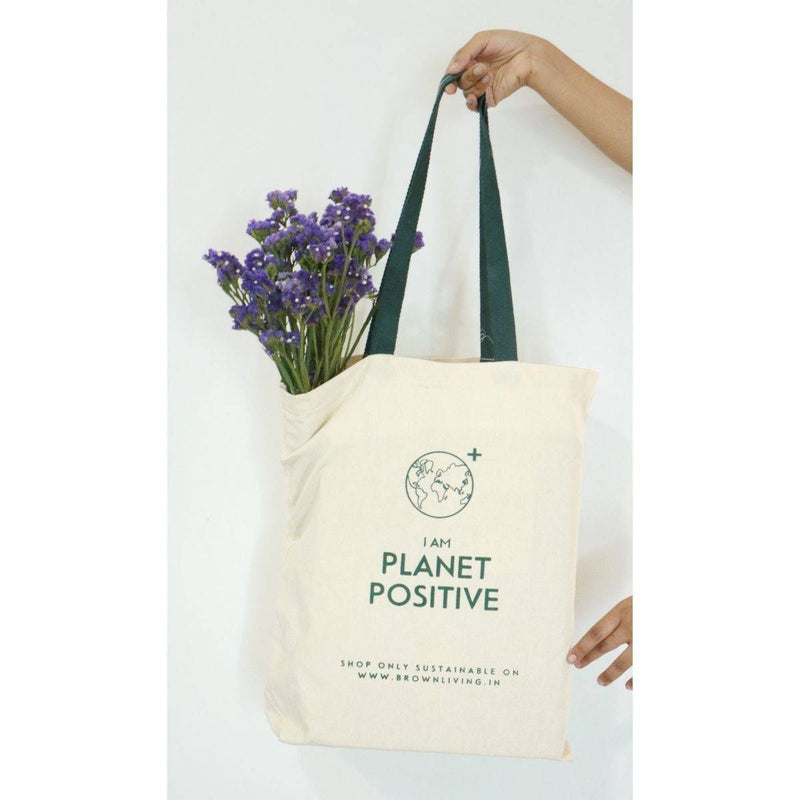 Buy Reusable Cotton Tote Bag - Planet Positive - Off White | Shop Verified Sustainable Tote Bag on Brown Living™