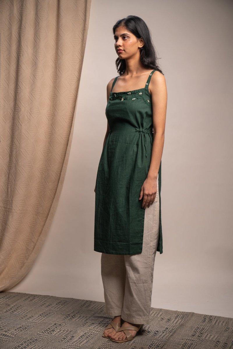 Buy Rewind Slit Cotton Green Tunic | Shop Verified Sustainable Womens Tunic on Brown Living™