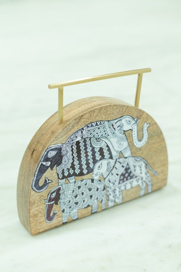 Buy Semi Circular Haathi Clutch | Mata Ni Pachedi on Indian Mango Wood | Shop Verified Sustainable Womens Accessories on Brown Living™