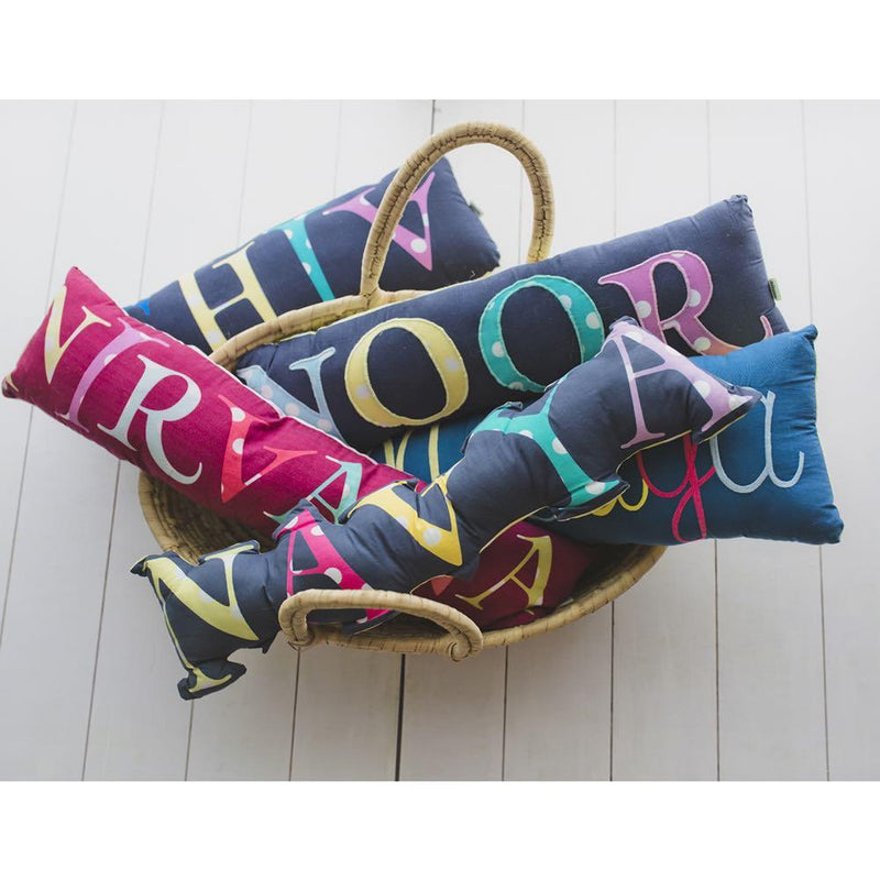 Buy Shape Cushions - Bolster Name Pillow - Navy Embroidered | Shop Verified Sustainable Pillow on Brown Living™