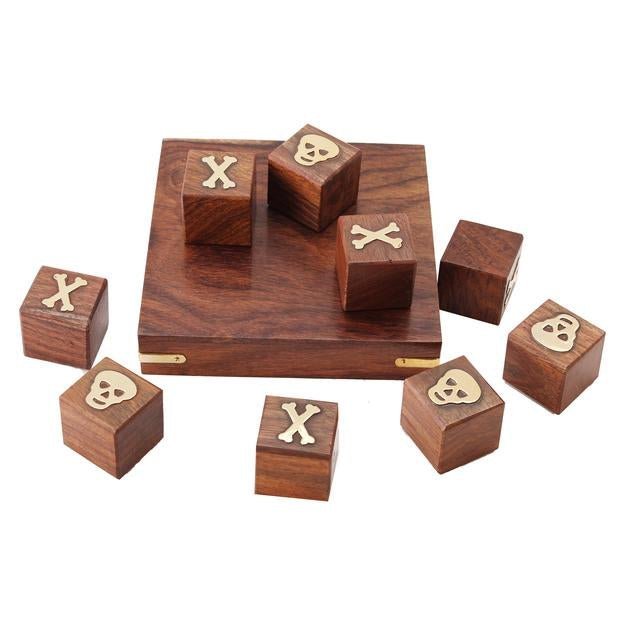 Sheesham Wood Brass Skull and Crossbones Board Game- 5" Square | Verified Sustainable Learning & Educational Toys on Brown Living™