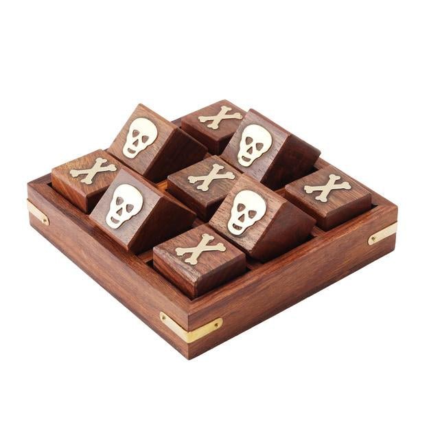 Sheesham Wood Brass Skull and Crossbones Board Game- 5" Square | Verified Sustainable Learning & Educational Toys on Brown Living™