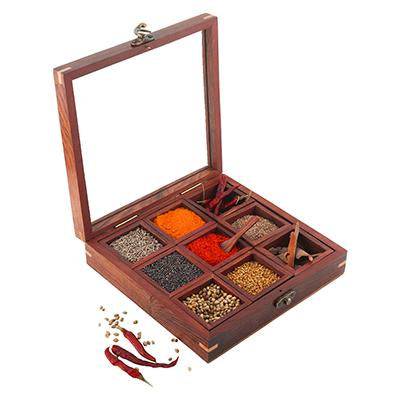 Buy Sheesham Wooden Table Top Spice Box Masala Dabba Namak Dani | Shop Verified Sustainable Kitchen Organisers on Brown Living™