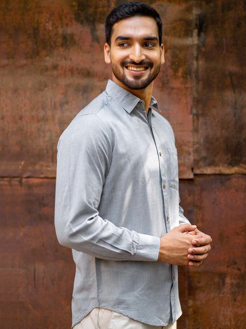 Buy Slate Grey Full Sleeve Shirt in TENCEL™ Lyocell Linen | Shop Verified Sustainable Mens Shirt on Brown Living™