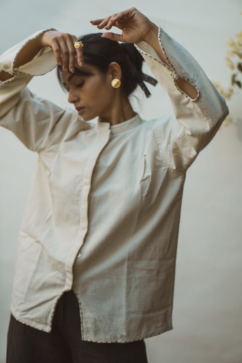 Buy Sonder Cotton Mandarin Collar Blouse | Shop Verified Sustainable Womens Blouse on Brown Living™