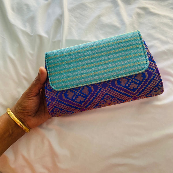 Buy Special Clutch Purse Small -Purple Triangle With Light Blue Flap | Shop Verified Sustainable Womens Handbag on Brown Living™