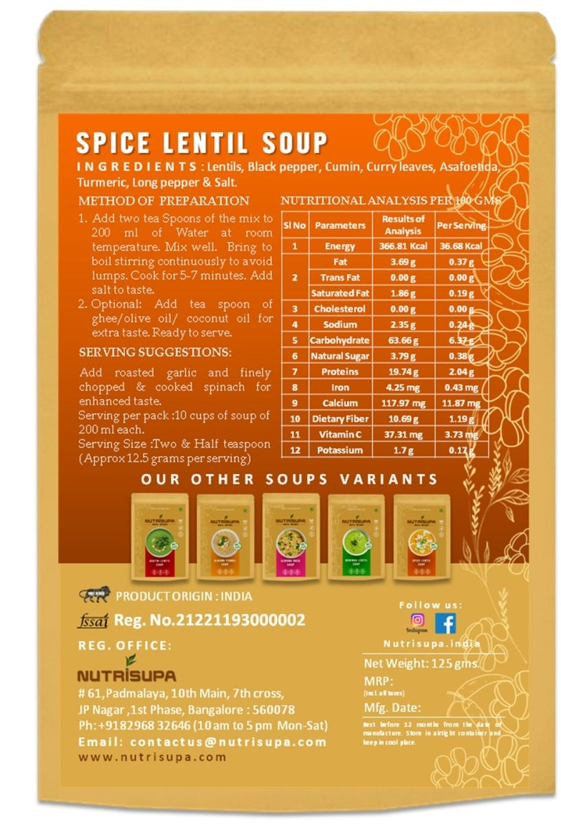 Buy Spiced Lentil Soup 125 Grams | Shop Verified Sustainable Powder Drink Mixes on Brown Living™