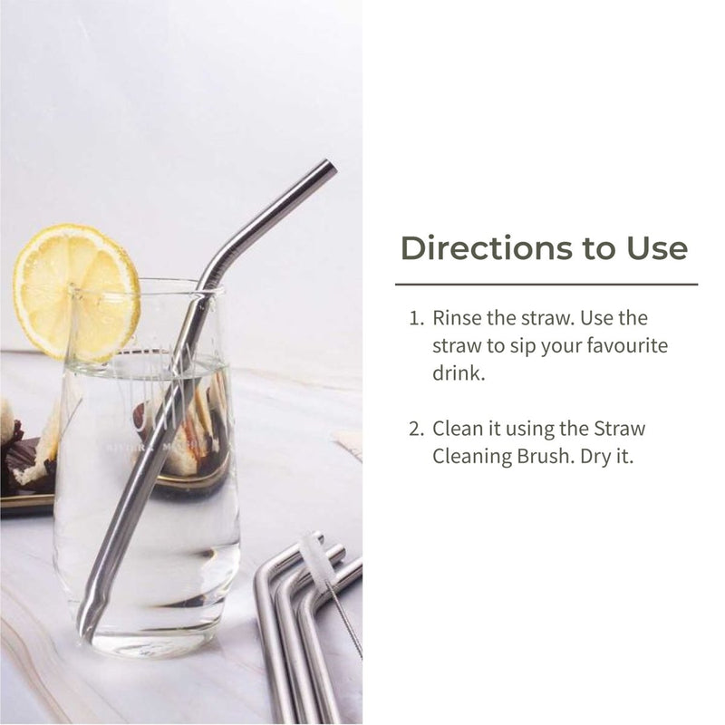 Buy Stainless Steel Straw Bent - Set of 4 & Straw Cleaning Brush | Shop Verified Sustainable Straw on Brown Living™