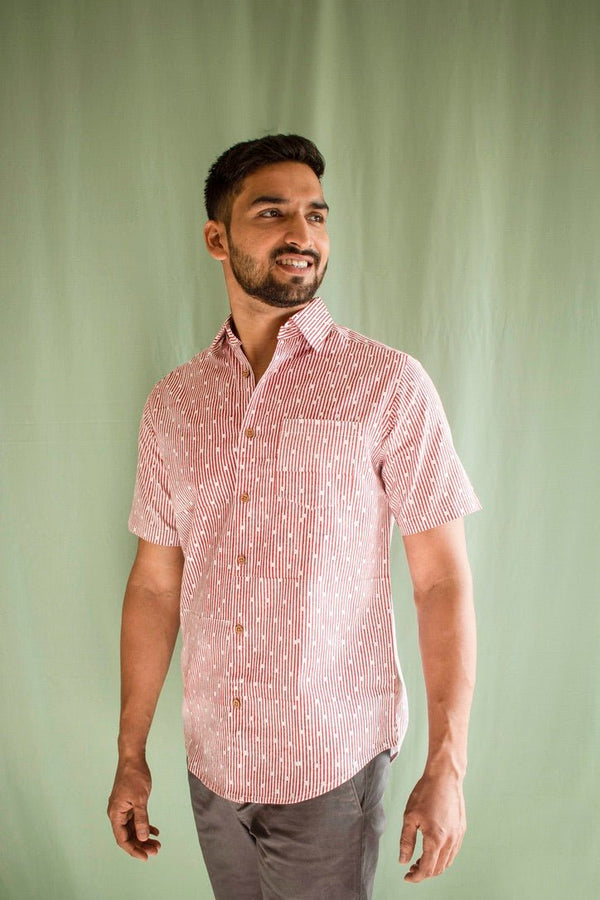 Buy TENCEL™ Lyocell-Linen Half Sleeve Shirt - Red Lakeer | Shop Verified Sustainable Mens Shirt on Brown Living™