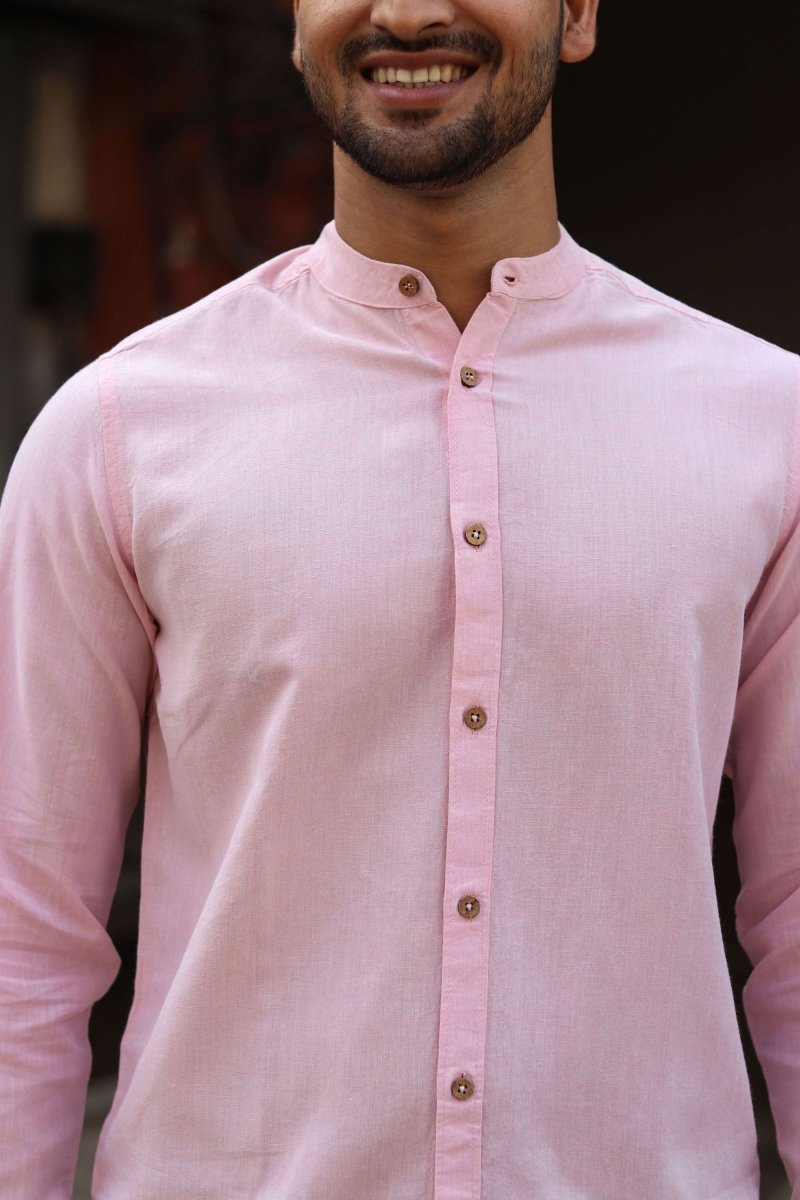 Buy TENCEL™ Lyocell-Linen Mandarin Collar Shirt in Charm Pink | Shop Verified Sustainable Mens Shirt on Brown Living™